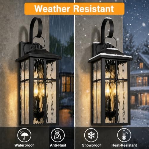 2 Pack Dusk to Dawn Outdoor Wall Lights, 23.9" Black - Image 3