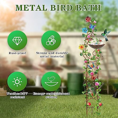 YADOOLIFE 57” Bird Bath with Garden Trellis for Climbing Plants Outdoor, Small Decorative Trellises Metal Birdbath Bird Baths, 1 Piece (Butterfly) - Image 3