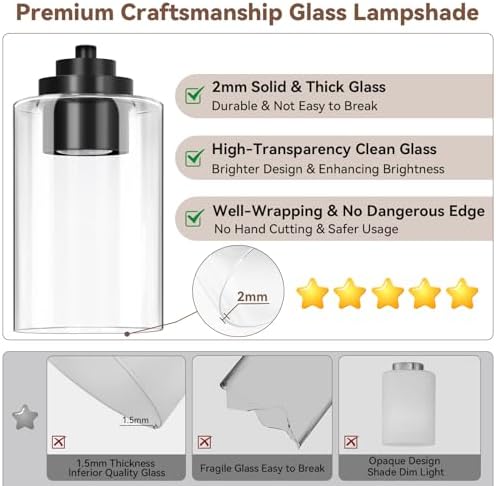 8-Light Bathroom Light Fixtures, 51" Modern Vanity Lights Over Mirror with Clear Glass Shades, Matte Black Light Fixture, Classic Wall Light Fixture for Mirror Living Room Cabinet Bedroom Porch - Image 3