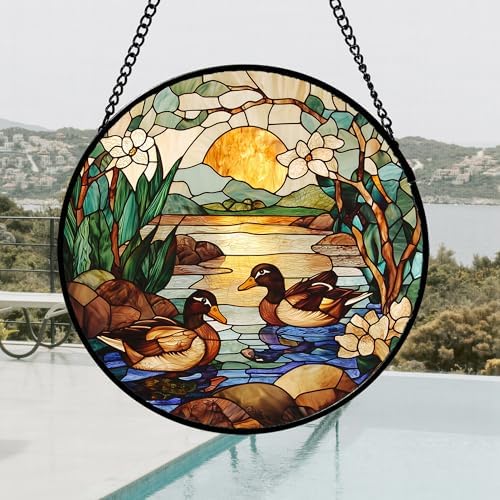 Stained Glass Window Hanging Duck Pond Suncatcher Gifts for Women 12" - Image 4