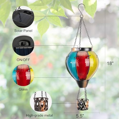 Larekook Solar Hot Air Balloon Lantern with Flickering Flame Light,Glass Hanging Garden Decor Hot Air Balloon Solar Lantern Outdoor Waterproof for Yard Patio Porch Lawn(Rainbow) - Image 5