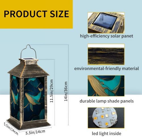 Solar Lantern Stained Glass Whale Ocean Wall Outdoor Waterproof Garden Hanging Lantern Solar Powered Lighting Outside Solar Light for Patio Yard Camping, Gifts for Women Mom - Image 2