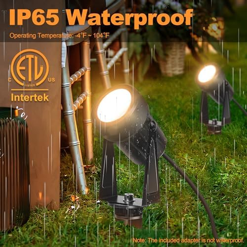 Outdoor Landscape lighting Low Voltage, 65.6FT Wired LED Spot light with Plug-in Transformer, IP65 Waterproof Outside Uplight 18W 1800LM for Yard Garden Tree Pathway House, Warm White 3000K, Pack of 6 - Image 2