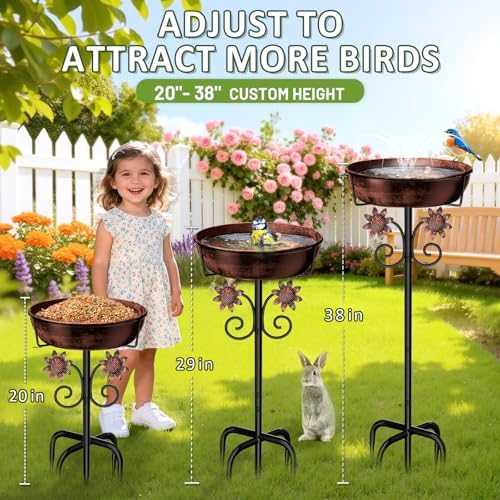 3" Deep Metal Bird Bath for Outside, Removable 12" Dia Vintage Bird Baths Bowl for Outdoors with Stable 5-Prong Stake, 37" H Freestanding Birdbath for Garden Patio Yard Lawn (Brush Bronze) - Image 6