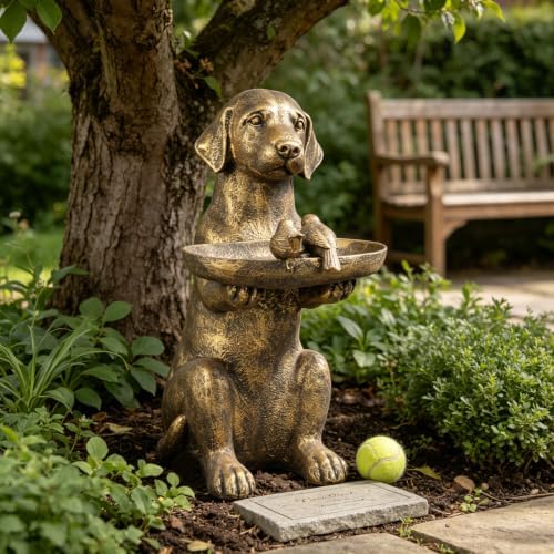 Cynkeyee Outdoor-Statues Garden Decor Bird Bath - Large Dog Statue Bird Feeder Statues for Outside Yard Lawn Patio Gardening Gifts for Women Fairy Garden 15x10x19 Inch (Copper) by Cynkeyee