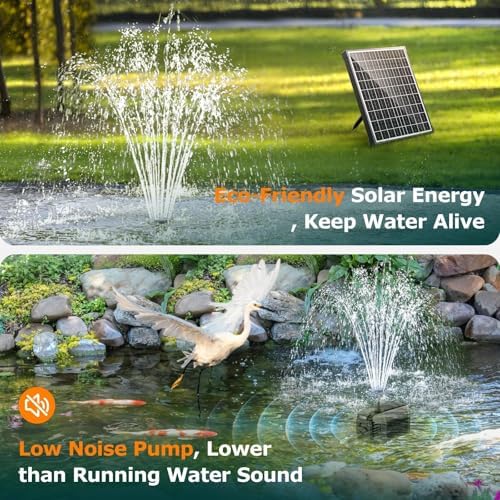 POPOSOAP Solar Fountain Pump, 20W Solar Powered Water Pump 320GPH Flow Adjustable, Solar Pond Pump with 4 Spray Patterns for Garden, Ponds, Fish Tank, Waterfall - Image 2