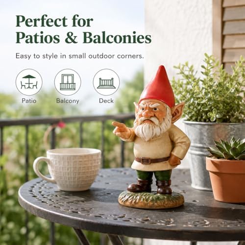 QIANLING 6.3" Garden Gnomes Outdoor, Angry Garden Gnome Statue, Funny Resin Gnome Garden Decor, Garden Gnomes for Yard Lawn Patio Porch Flower Bed Decor, Red Hat Gnome Gift for Garden Lovers - Image 5