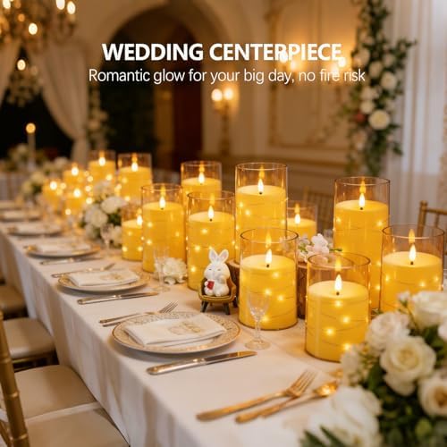 kakoya Flameless LED Candles with Timer 12 Pc Flickering Flameless Candles for Romantic Ambiance and Home Decoration Stable Acrylic Shell,with Embedded Star String，Battery Operated Candles(Gold) - Image 4
