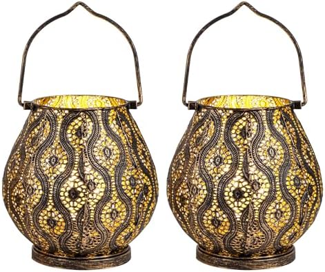 TRIROCKS Set of 2 Moroccan Decorative Lamps 8'' High Cordless Lamp Metal Table Lamps with Fairy Lights Bulb for Home Living Room Garden Yard Party Events Tabletop Indoor Outdoor(Black) - Image 2