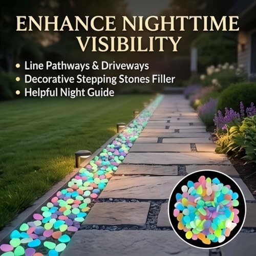 1000pcs Glow-in-The-Dark Rocks, Night Guide Luminous Pebbles for Outdoor Garden Landscaping, Colorful Glow Stones for Walkway, Stepping Stones, Fish Tank Décor (5 Pack*Orange) - Image 3
