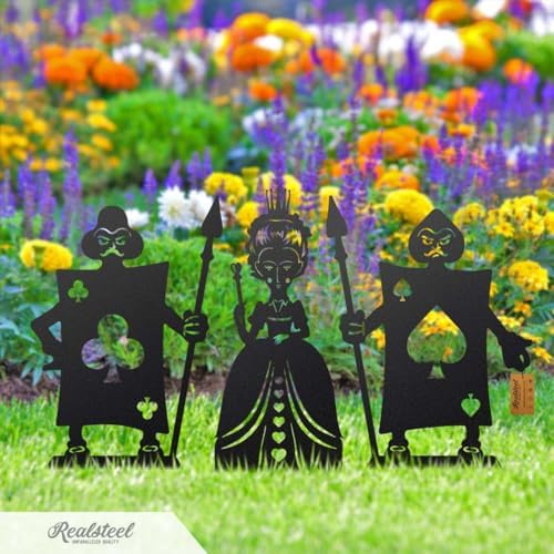 Alice in Wonderland Garden Stakes – Set 2: Queen of Hearts, Spade & Club Knights – Outdoor Decor – RealSteel Original – Rust – Weatherproof American Steel – Made in USA - Image 2