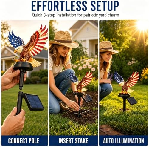 Solar Eagle Garden Light, Waterproof Patriotic LED Yard Decor 4th of July - Image 5