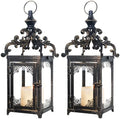 NEEDOMO Set of 2 Lanterns Decorative Indoor Hanging Lantern Outdoor,Vintage Metal Tabletop Decor Lantern for Patio Rustic Home, Candle Holders with Clear Glass, Home Kitchen Coffee Table Livinig Room by NEEDOMO-LightUpYourSpace