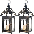 NEEDOMO Set of 2 Lanterns Decorative Indoor Hanging Lantern Outdoor,Vintage Metal Tabletop Decor Lantern for Patio Rustic Home, Candle Holders with Clear Glass, Home Kitchen Coffee Table Livinig Room by NEEDOMO-LightUpYourSpace