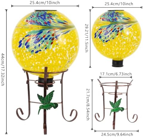 10" Diameter Solar Gazing Ball and 8.5" Metal Stand (Yellow) - Image 4