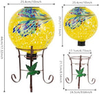 10" Diameter Solar Gazing Ball and 8.5" Metal Stand (Yellow) - Image 4