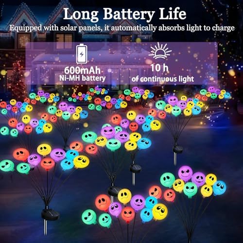 JUSTUP 2PCS Halloween-Themed Solar-Powered LED Lights, IP55 Waterproof Outdoor Lawn Lighting with 10-LED Chips, Spooky Ambience Garden Decor for Gardens Lawns & Halloween Parties (Multicolor) - Image 2
