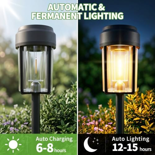 Solar Pathway Lights Outdoor, IP65 Waterproof Solar Powered Garden Lights, Auto On/Off Outdoor Light for Yard Lawn Garden Patio Walkway Driveway Landscape Lighting (6 Pack) - Image 2
