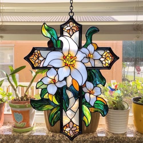 Floral Cross Acrylic Suncatcher - Image 4