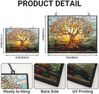 Retangle Art Nouveau Tree of Life Stained Glass Window Hanging Window Suncatcher Glass Panel with Metal Chain Sun Catchers Wall Art Home Decor Gift for Women Mother's Day - Image 3