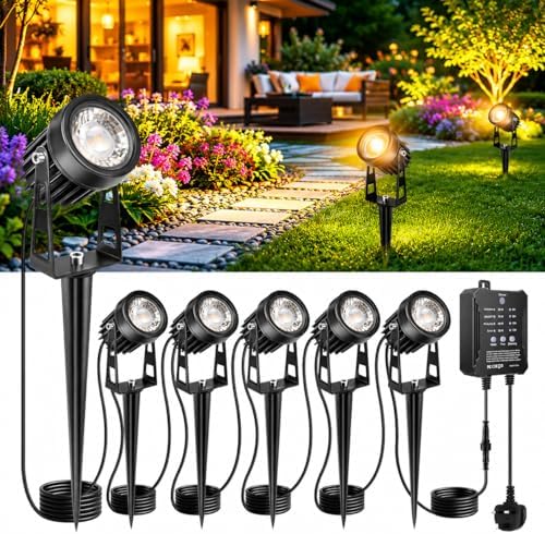 Plug and Play Low Voltage Landscape Lighting Kit, 6-Pack Wired Landscape Lights with Transformer, Warm White Waterproof Outdoor LED SpotLights for Yard, Garden, Pathway, Tree by ROLANCHE