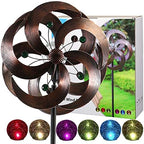 Solar Wind Spinner Improved 360 Degrees Swivel Multi-Color LED Lighting Glass Ball with Kinetic Wind Spinner Vertical Metal Sculpture Stake Construction for Outdoor Yard Lawn & Garden. - Image 6