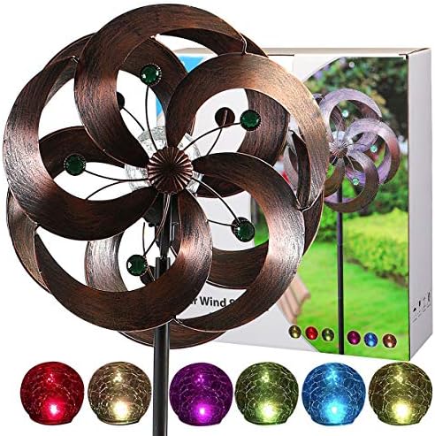 Solar Wind Spinner Improved 360 Degrees Swivel Multi-Color LED Lighting Glass Ball with Kinetic Wind Spinner Vertical Metal Sculpture Stake Construction for Outdoor Yard Lawn & Garden. - Image 6
