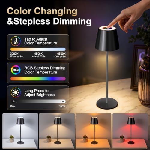 4 Pack Cordless Table Lamp Rechargeable Black - Image 2