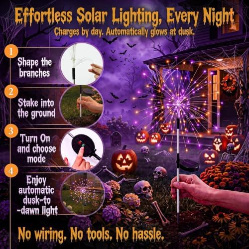 Solar Halloween Lights Outdoor 4Pack,Orange&Purple Firework Lights - Image 6