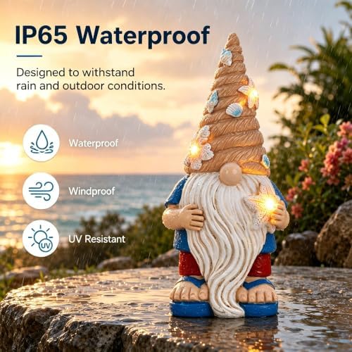 Solar Beach Gnome Statue: Nautical Figurine with Starfish Light - Image 5