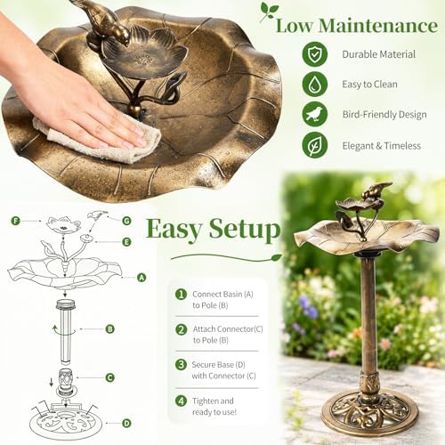 Outvita Vintage Bronze Bird Bath, Leaf-Shaped with Bird Feeder - Image 7