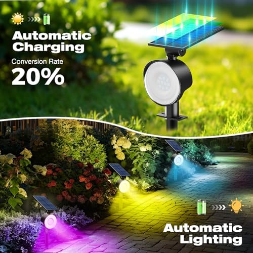 nipify 8 Pack Solar Spot Lights Outdoor Waterproof, Solar Spotlight Light for Outside Yard Landscape Lighting Pathway Lights Wall Auto On/Off, RGB - Image 4