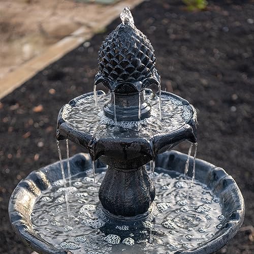 XBrand 44" H Fiberglass/Resin 2-Tier Solar Water Fountain w/Solar Panel and Auto-Shut Off Pump, Solar Garden Fountain, Tall Outdoor Fountain, Two Tiered Birdbath Fountain, Black - Image 4