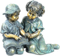 Alpine Corporation GXT258A Outdoor Finely Sculpted Boy and Girl Reading Book Garden Statue, 19"H, Bronze by Unknown
