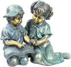 Alpine Corporation GXT258A Outdoor Finely Sculpted Boy and Girl Reading Book Garden Statue, 19"H, Bronze by Unknown
