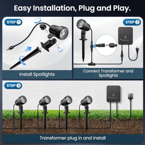 Low Voltage Landscape Lights Kit, Plug & Play 3W Warm White, 4-Pack - Image 4