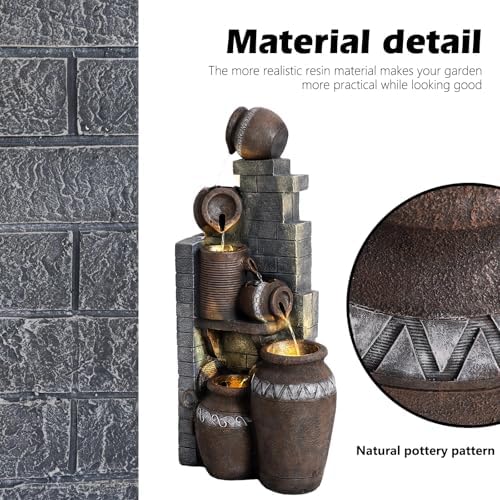 LEISU 6-Tiers Outdoor Indoor Fountains Modern Resin Floor-Standing Cascading Water Feature Fountain with LED Lights, Garden Deck Patio Porch Backyard Court - Image 4