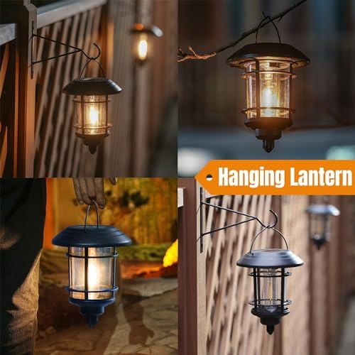 Dynaming 6 Pack Dual Use Solar Path Lights Outdoor, Hanging Lantern Solar Garden Lights with Edison Bulb, Landscape Lighting, Waterproof & Auto On/Off for Patio Pathway Walkway Driveway, Warm White - Image 5