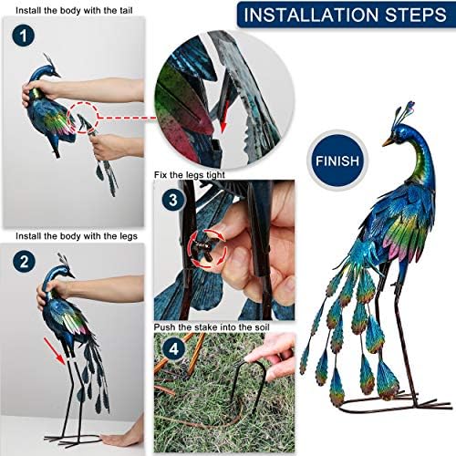 TERESA'S COLLECTIONS Garden Decor, Peacock Yard Decor, Elegant Peacock with Colorful Painting,18", Waterproof Metal Outdoor Statues, Garden Gifts, Birthday Gifts for Women Mom - Image 6