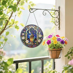 Stained Glass Window Hanging Lantern Moon and Star Floral Pattern Sun Catchers Colorful Islamic Moroccan Style Suncatchers for Home Porch Garden Indoor & Outdoor Decor (9.8x9.8 in) - Image 4