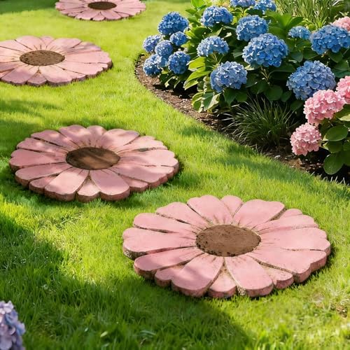 Landoraloria Cement Flower Stepping Stone 10” Daisy Garden Path Stone for Yard & Walkway Handcrafted Non-Slip Outdoor Patio Decor Weather-Resistant Cement Stone (Pink) - Image 6