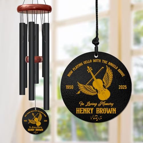 Personalized Cello Memorial Wind Chimes for Outdoors – Custom Name & Years Remembrance Chime – Sympathy Gift for Loss of Loved One – Meaningful Music Tribute Keepsake for Garden by AlpadilCo
