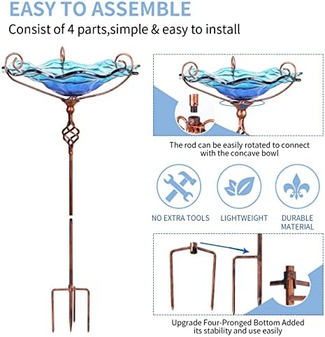 VCUTEKA Glass BirdBath Outdoor Birdfeeder with Metal Stake Garden Decor - Image 6