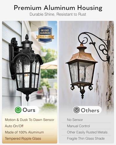 VIANIS 2 Pack Motion Sensor Outdoor Lights, Black Outside Light Fixtures - Image 6