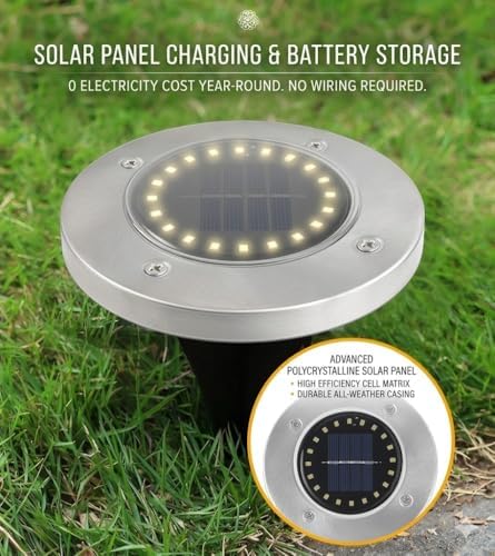 Solar Ground Lights Outdoor, IP68 Waterproof Stainless Steel Solar Disk Lights for Garden, Path, Walkway, Patio, LED Solar Powered Deck Lights - Image 2