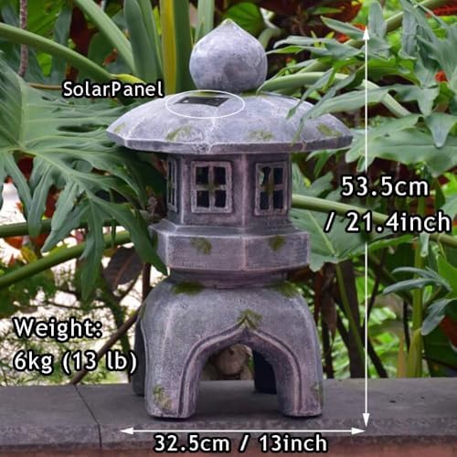 Japanese Pagoda Solar Light Garden Statue Japanese Buddha Sculpture Lantern Zen Decor,White (Color:White,Grey) - Image 6