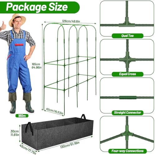 U-Shape Cucumber Trellis with Fabric Raised Garden Bed 65x50 Inch Metal Garden Arch Trellis with Net, Climbing Plants Vegetables Heavy-Duty Outdoor Plant Support for Pea, Grape, Squash, Tomatoes - Image 2