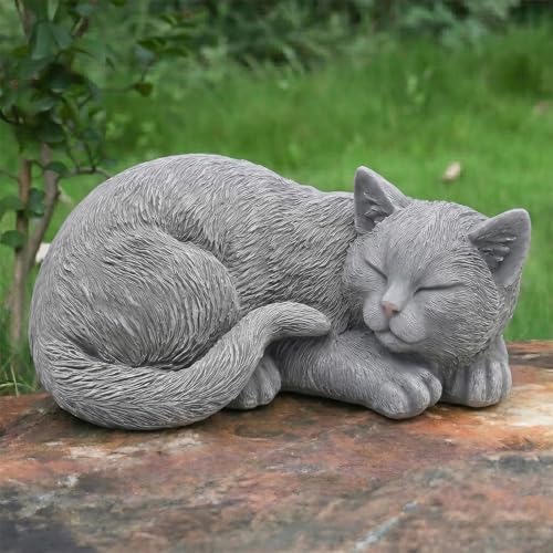Stone Sleep Cat Statues Outdoor Decorative, Cat Memorial Statue for Yard Lawn Patio Porch, Garden Pet Grave Marker Figures, 9.44" L x 6.29" W x 4.33" H - Image 2