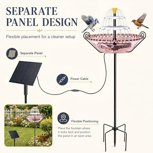 Solar Fountain for Bird Bath Outside, Water Fountain with Stake Stand to Attract Birds for Garden, Patio & Yard - Image 2