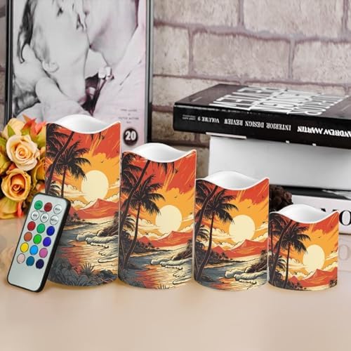 Flameless Light Candles for Home Room Decor Battery Operated Candles with Color Changing Timer Remote Flickering Fake Pillar Candles Tea Lights Table Decorations Seaside Sunset - Image 4